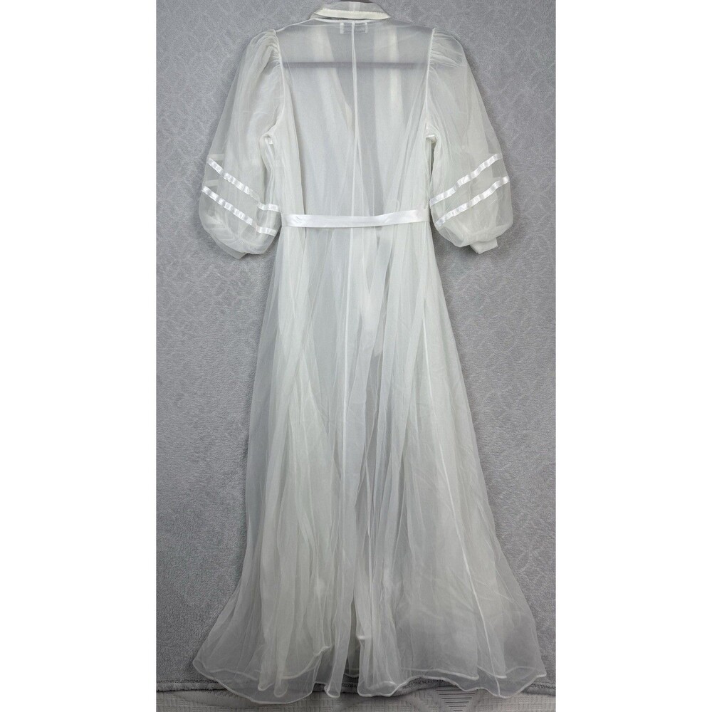 Vtg Miss Elaine Sheer Robe S/M White Belt Peignoir Puff Sleeve Bridal Retro 50s - Picture 5 of 11